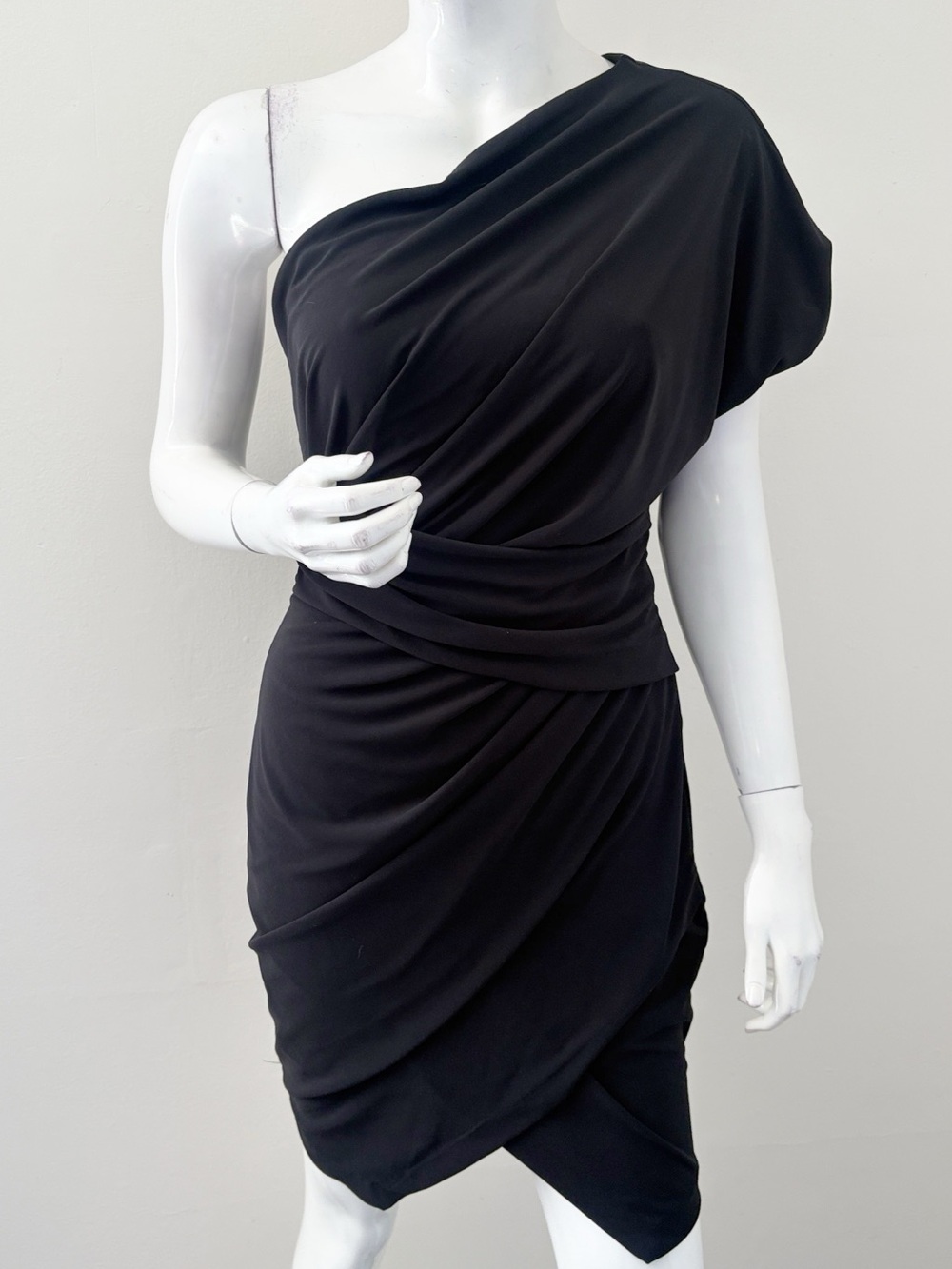 Express Subversive Rick Owens Vibe One-Shoulder Black Draped Mini Cocktail Dress